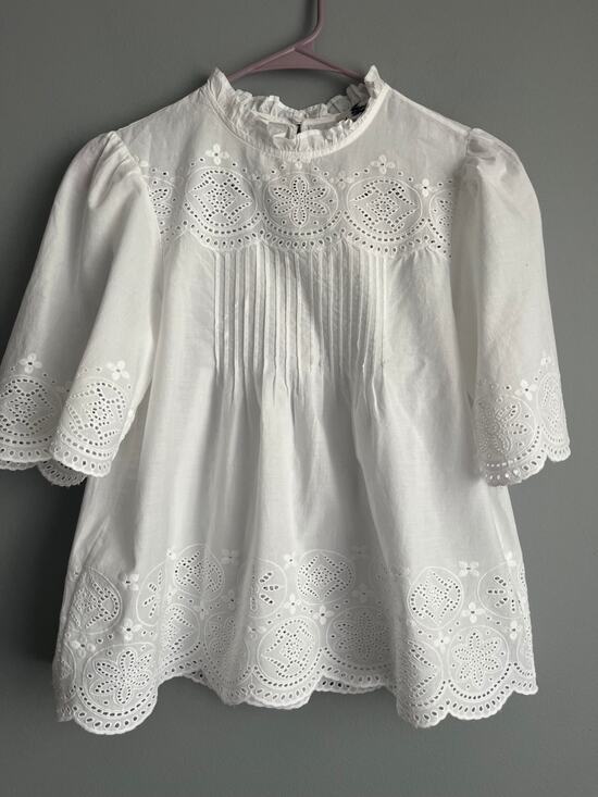 Madewell Tops - Madewell NWT Embroidered Pintuck High-Neck Top XXS White Eyelet Cotton Cottage